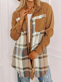 Plaid Collared Neck Long Sleeve Jacket Trendsi