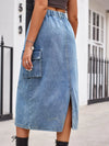 Slit Buttoned Denim Skirt with Pockets Trendsi