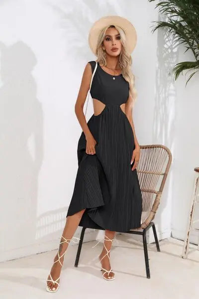 Cutout Ruched Round Neck Tank Dress Trendsi