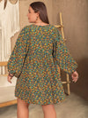 Plus Size V-Neck Balloon Sleeve Printed Mini Dress Trendsi
