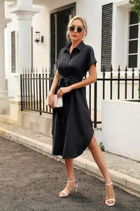 Tied Button Up Shirt Dress Trendsi