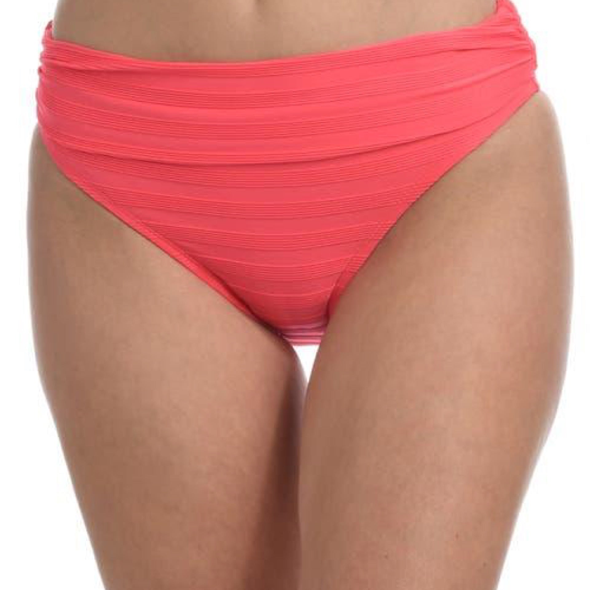 La Blanca Linea Ruched Hipster Bikini Bottoms in Coral Sun