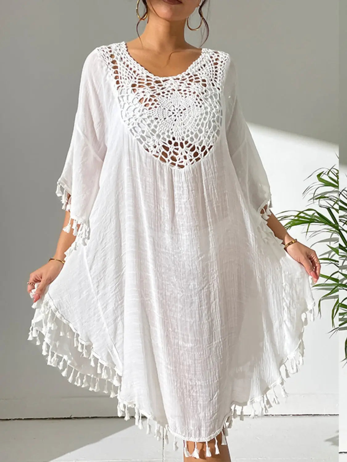 Tassel Cutout Scoop Neck Cover-Up Dress Trendsi