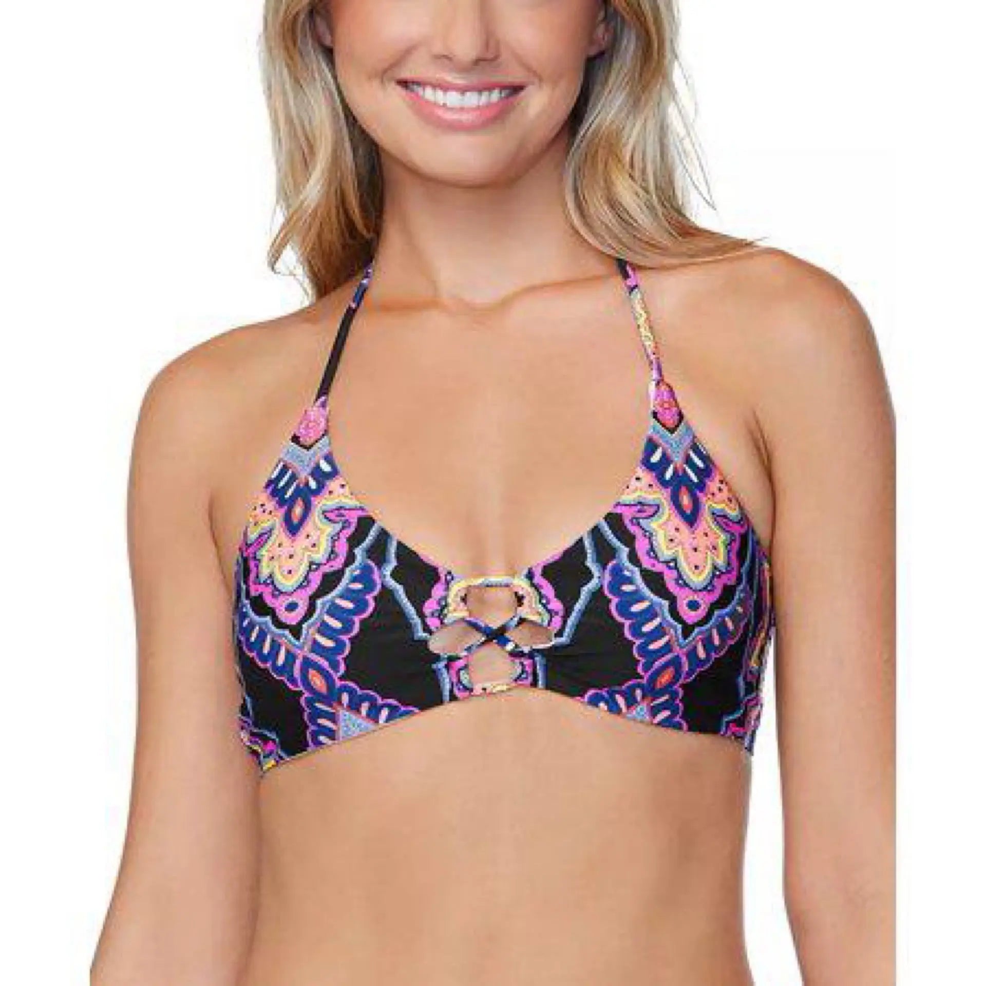 Raisins Black Multi Nepal Nights Printed Strappy Bikini Swim Top Raisins