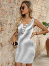 Striped Button Front Wide Strap Tank Dress Trendsi