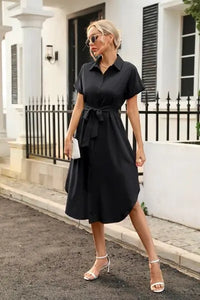 Tied Button Up Shirt Dress Trendsi