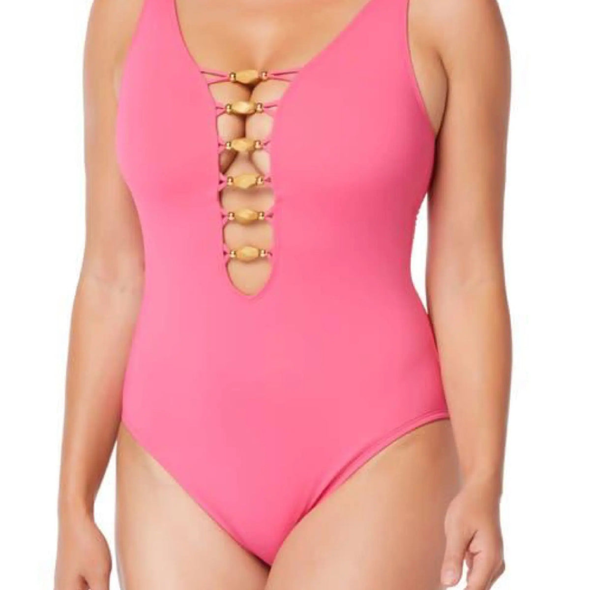 Bleu by Rod Beattie Pink Beaded-Cutout One-Piece Swimsuit Bleu Rod