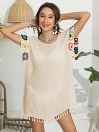 Tassel Boat Neck Flutter Sleeve Cover Up Trendsi
