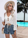Drawstring V-Neck Long Sleeve Cover Up Trendsi