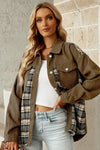 Plaid Collared Denim Jacket Trendsi