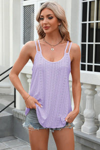 Eyelet Scoop Neck Spaghetti Strap Cami Trendsi