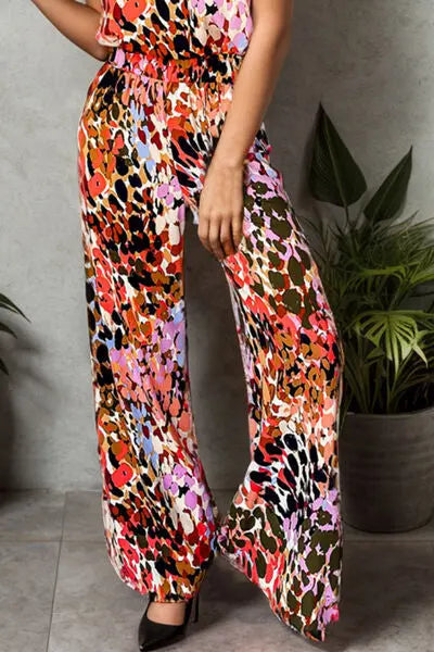 Tied Printed Mock Neck Top and Pants Set Trendsi