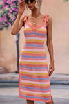 Striped Tie Shoulder Split Cover Up Dress Trendsi