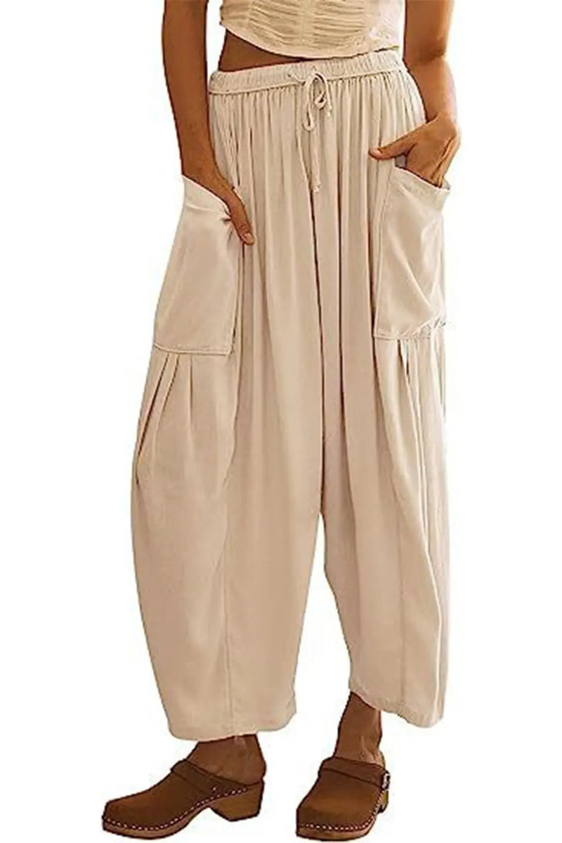Full Size Pocketed Drawstring Wide Leg Pants Trendsi