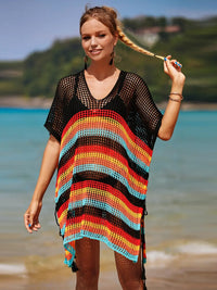 Cutout Striped Cover-Up with Tassel Trendsi