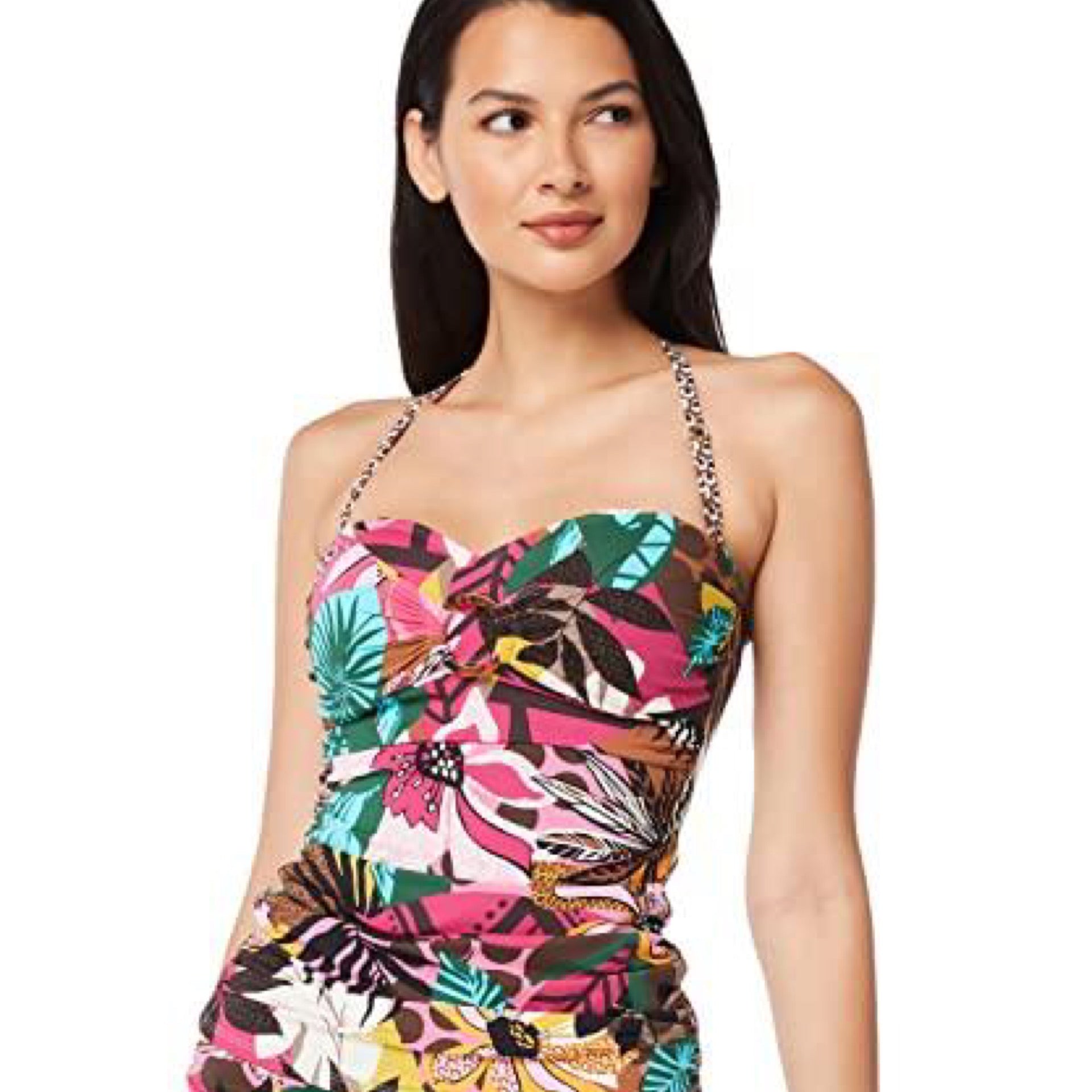 Bleu Rod Beattie Draped Bandini Bikini Top w/Ring and Molded Cups, in Run Wild Print