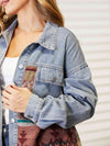 Collared Neck Dropped Shoulder Denim Jacket Trendsi
