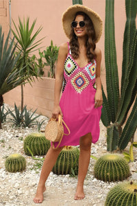 Geometric V-Neck Spaghetti Strap Cover Up Dress Trendsi
