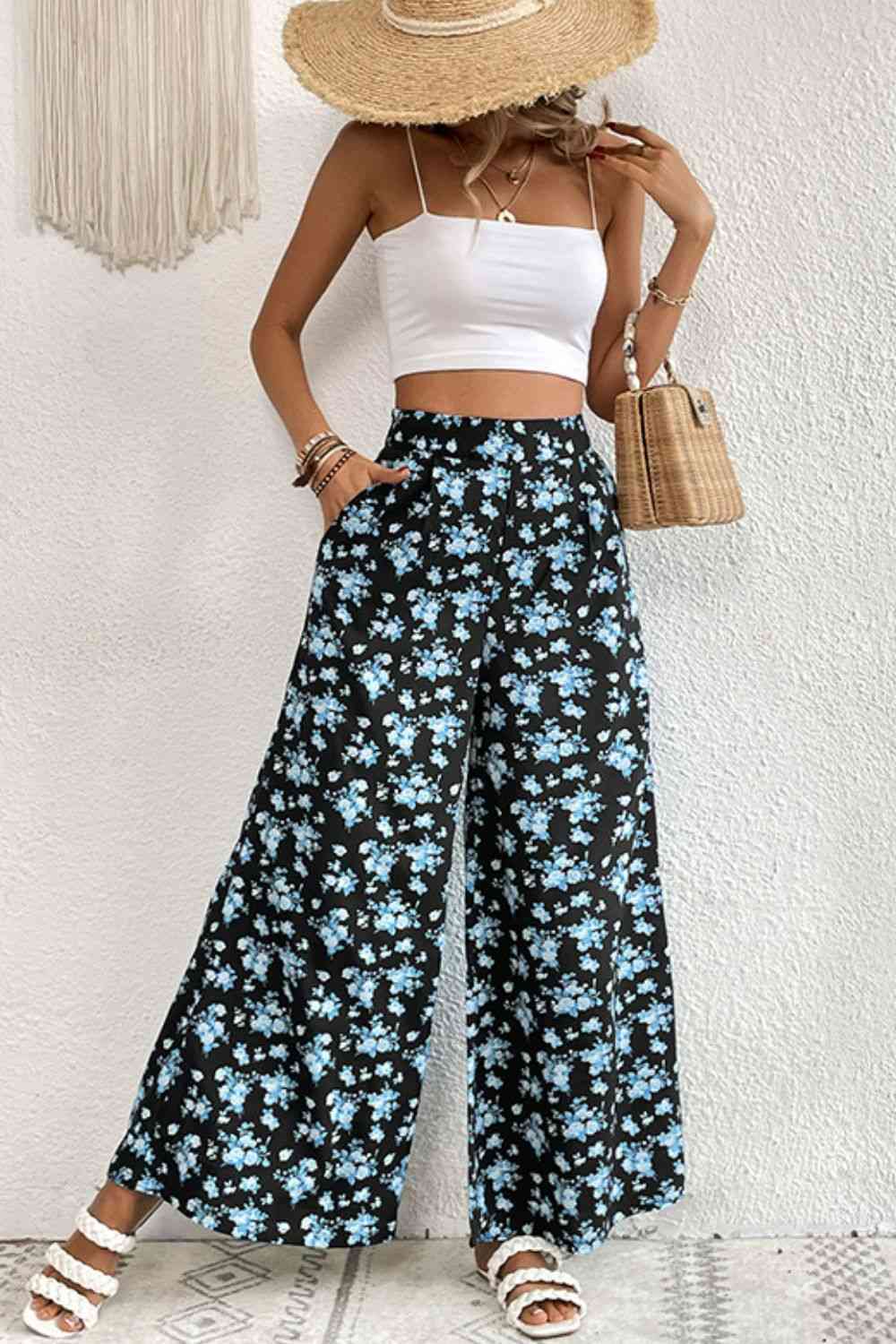 Floral Pocket Culottes Trendsi