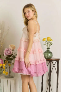ADORA Swiss Dot Ruffled Tiered Mini Dress Trendsi