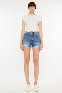 Kancan Distressed Raw Hem High Waist Denim Shorts Trendsi