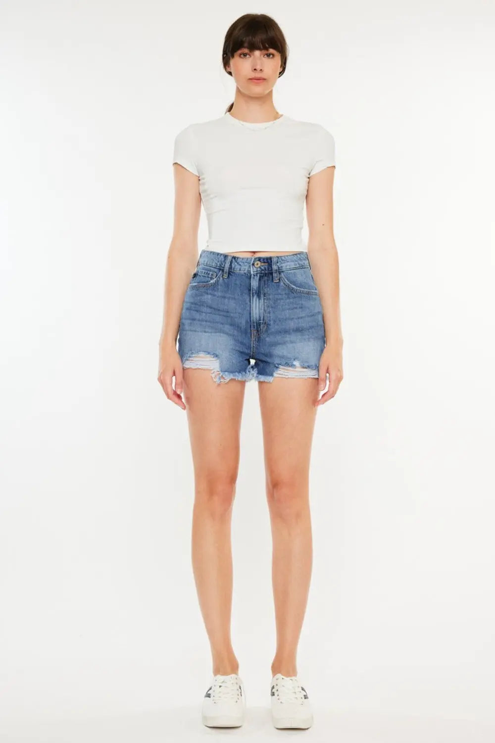 Kancan Distressed Raw Hem High Waist Denim Shorts Trendsi
