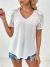 Lace Detail V-Neck Short Sleeve T-Shirt Trendsi