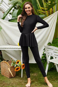 Mock Neck Long Sleeve One-Piece Swimwear Trendsi