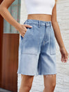 Buttoned Raw Hem Denim Shorts with Pockets Trendsi