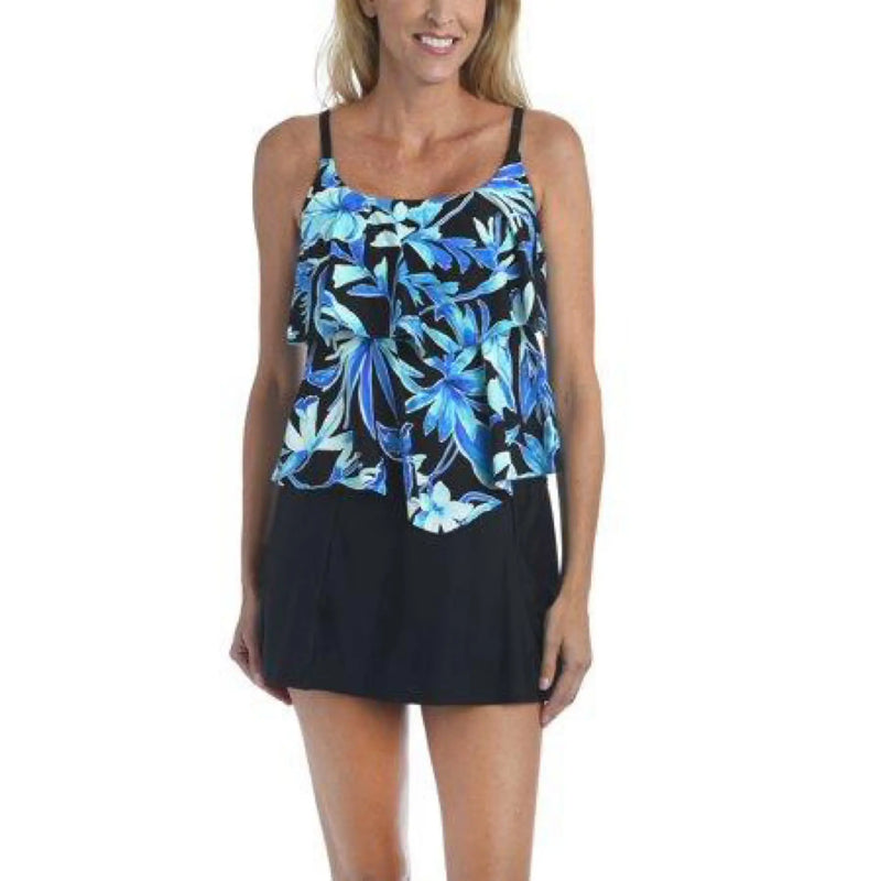 Maxime of Hollywood Women’s Bahama Palm Two Tiered Tankini Top Makuwa Swim Wear