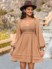 Crochet V-Neck Balloon Sleeve Dress Trendsi