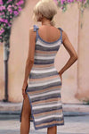Striped Tie Shoulder Split Cover Up Dress Trendsi