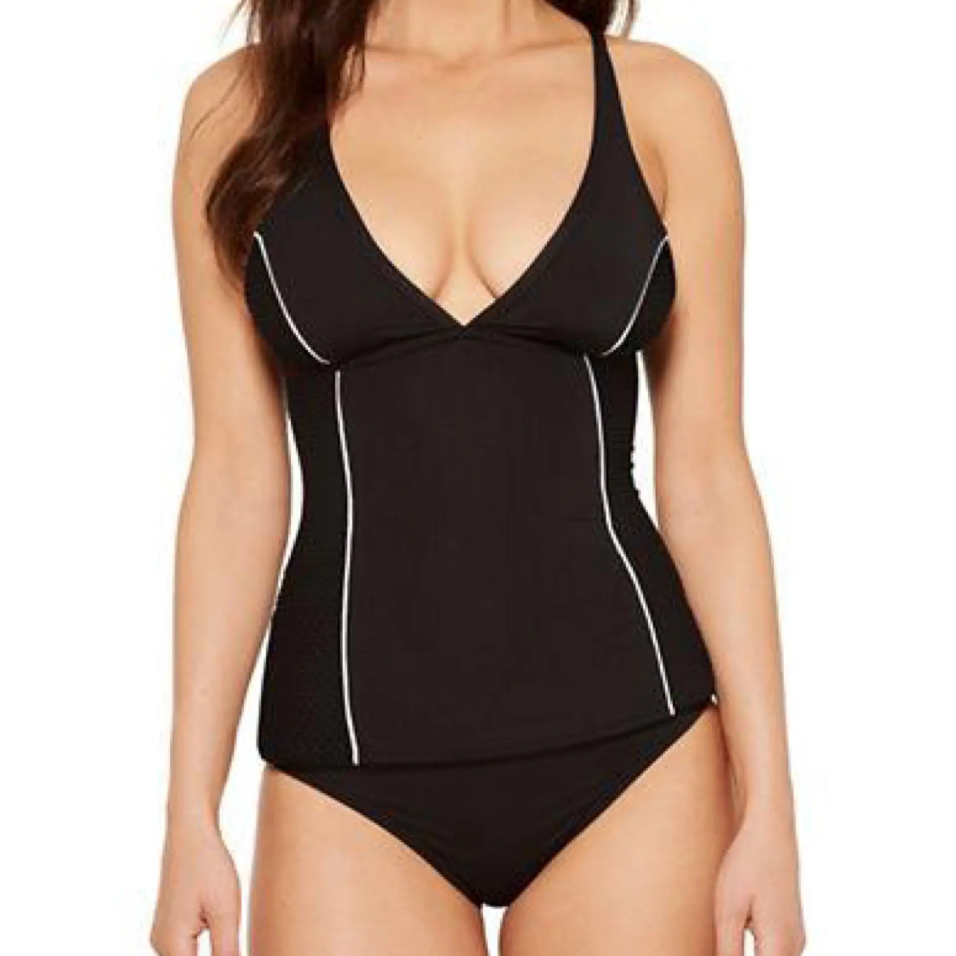Captiva Sandy Island Crossback Tankini Top-Black/White Makuwa Swim Wear