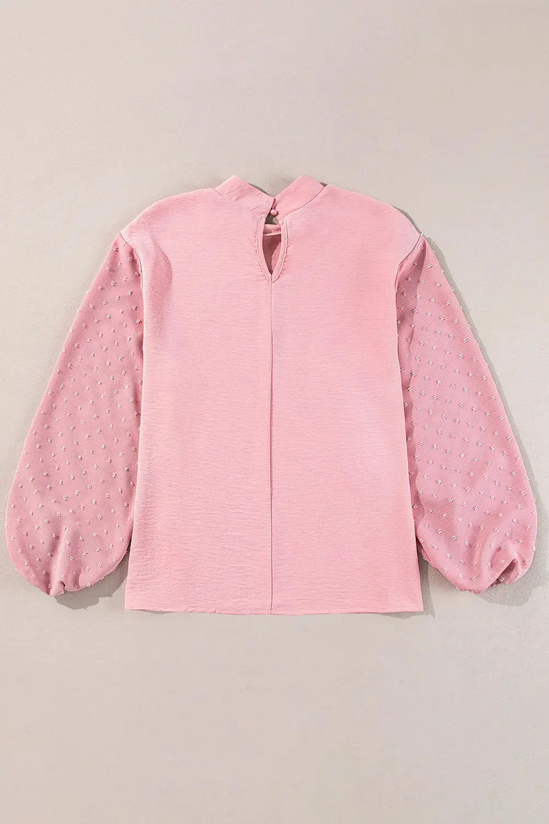 Swiss Dot Mock Neck Balloon Sleeve Blouse - Makuwa Swim Wear