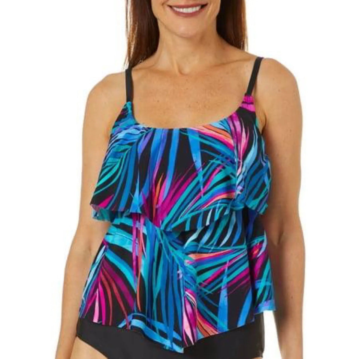 Maxine Womens Jungle Party Print Tiered Tankini Top Makuwa Swim Wear