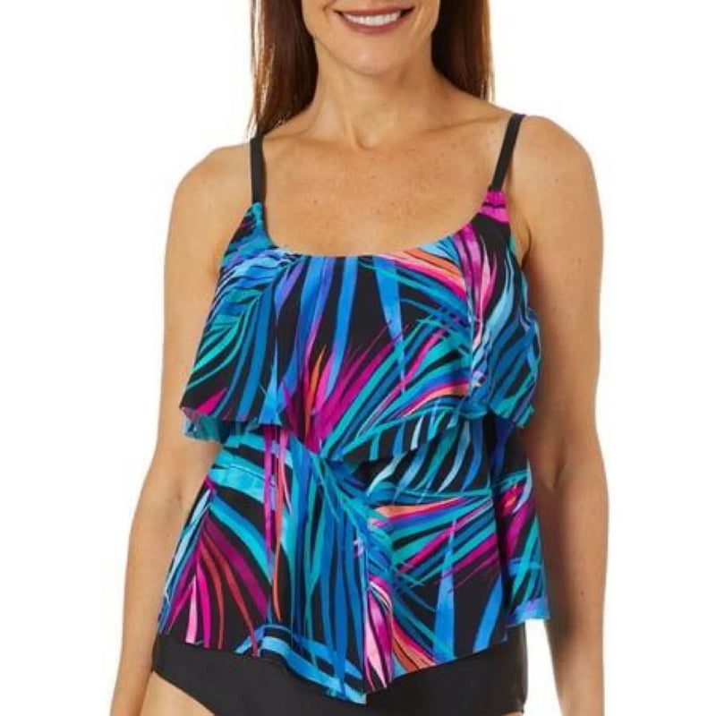 Maxine Womens Jungle Party Print Tiered Tankini Top Makuwa Swim Wear