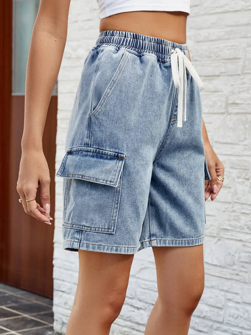 Drawstring Denim Shorts with Pockets Trendsi