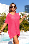 Slit V-Neck Short Sleeve Cover Up Trendsi