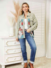 Dropped Shoulder Long Sleeve Printed Denim Jacket Trendsi