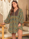Plus Size V-Neck Balloon Sleeve Printed Mini Dress Trendsi