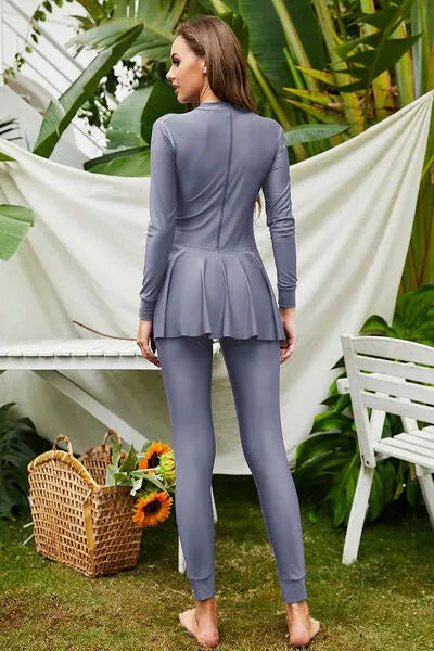 Mock Neck Long Sleeve One-Piece Swimwear Trendsi