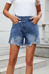 Distressed Raw Hem Asymmetric Waist Denim Shorts Trendsi