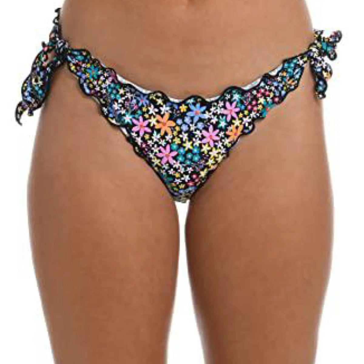 Hobie Women's Standard Side Tie Merrow Hipster Bikini Swimsuit Bottom, Black//Dainty Ditsy Hobie