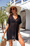 Slit V-Neck Short Sleeve Cover Up Trendsi