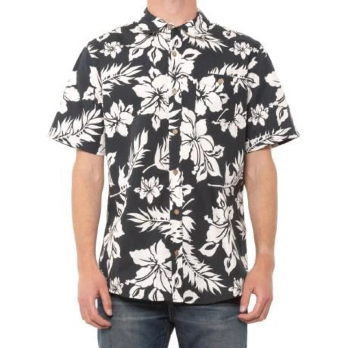 Hawaiian Print T-Shirt - Button Up, Short Sleeve (For Men) Makuwa Swim Wear