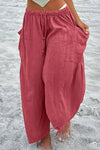 Full Size Pocketed Drawstring Wide Leg Pants Trendsi