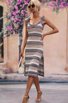 Striped Tie Shoulder Split Cover Up Dress Trendsi