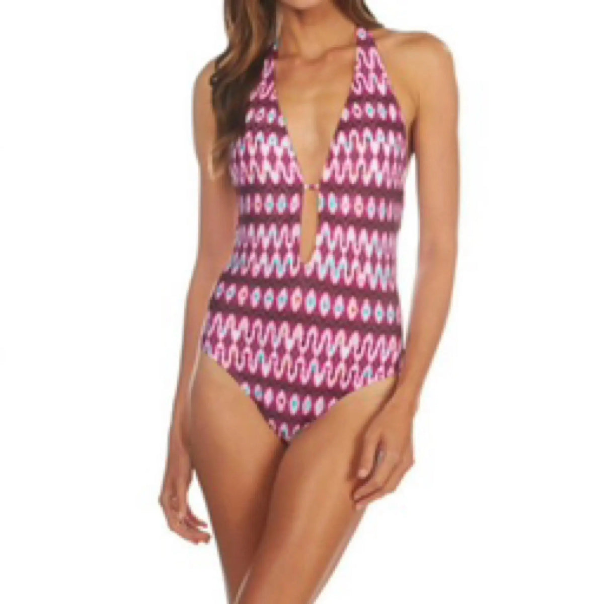 Kenneth Cole Women’s V-Plunge Halter One Piece Swimsuit In Berry Kenneth Cole