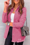 Distressed Raw Hem Snap Down Denim Jacket Trendsi