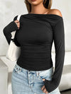 Ruched One Shoulder Long Sleeve T-Shirt Trendsi